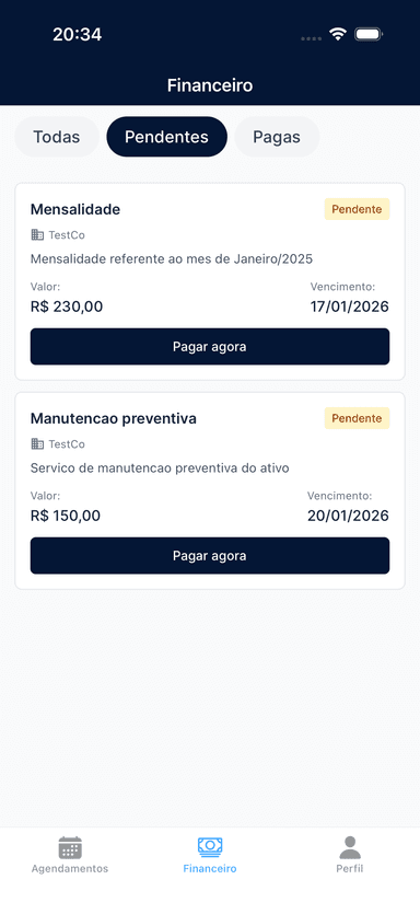 App mobile com notificação de nova cobrança